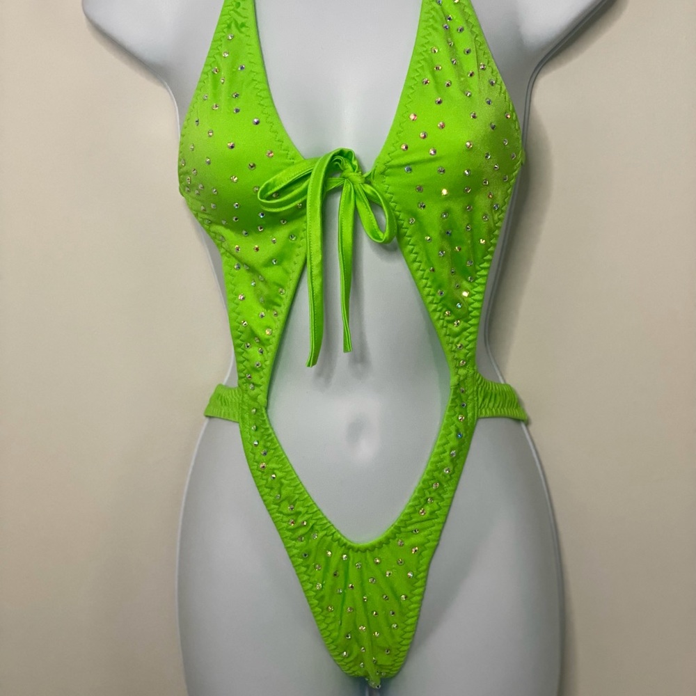 💚Neon Green Rhinestoned Sling-Shot💚